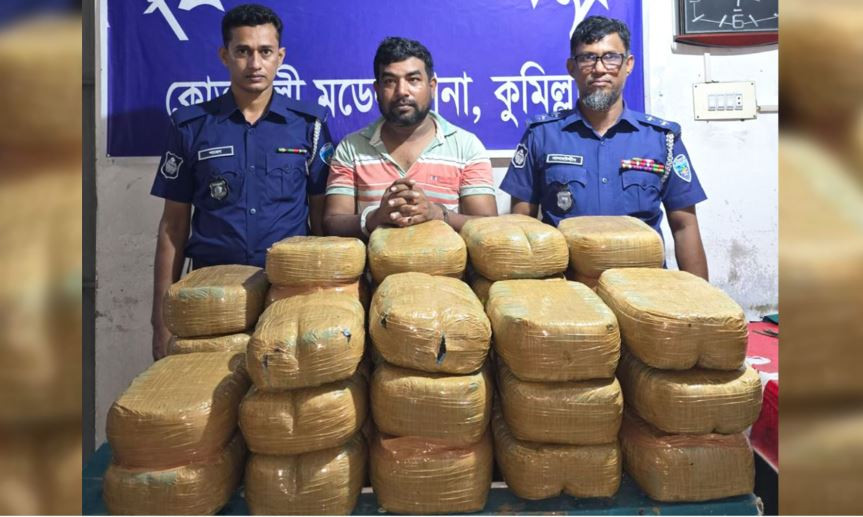 কুমিল্লায় ৬৬ কেজি গাঁজাসহ মাদক ব্যবসায়ীকে গ্রেফতার